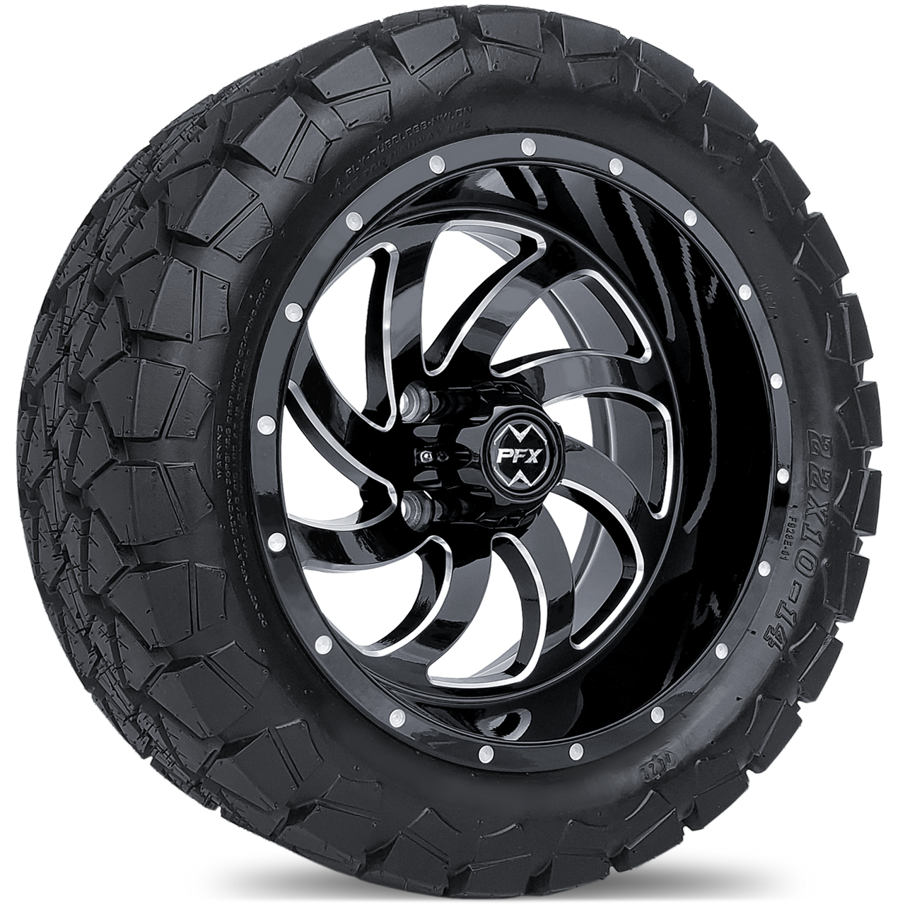 14" PHANTOM Gloss Black Wheels on 22x10x14 All-Terrain A/T Tires (Set of 4)