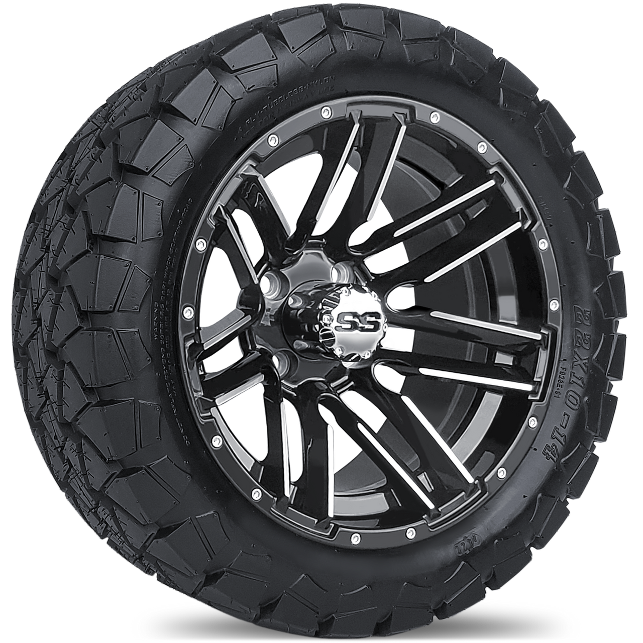 14" SLEDGE Machined/Black Wheels on 22x10x14 All-Terrain A/T Tires (Set of 4)