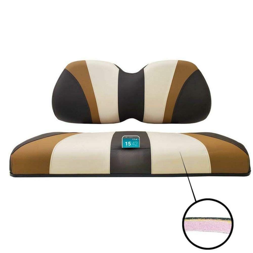 SlipStream Front Seat Cover Set Tan/Cream/Espresso - Fits  E-Z-Go TXT & RXV