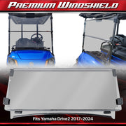 Yamaha Drive2 golf cart with ProFormX Kingzilla HD tinted windshield installed