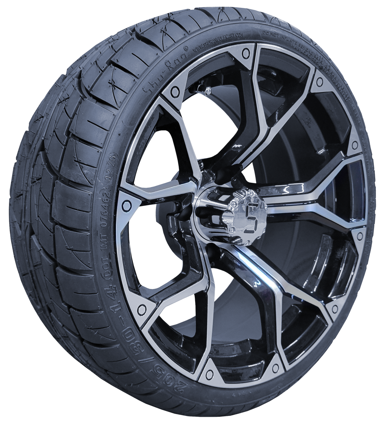 14" Lightning Gloss Black Golf Cart Wheels on 205/30-14 Street Talon Tires (Set of 4)